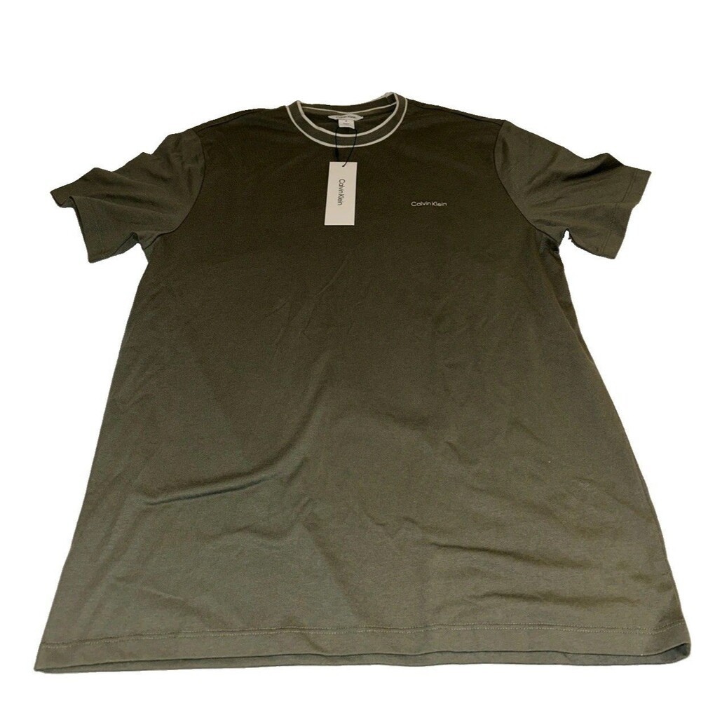 Calvin Klein Men's Tipped Crewneck T-Shirt Size M Medium Olive Green Tee NWT